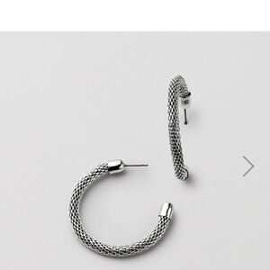 Silver Mesh Textured Hoop Earrings. New